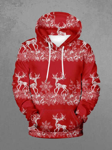 Gothic Plus Size Christmas Elk Snowflake Print Drawstring Pockets Hoodie For Men