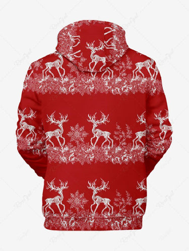 Gothic Plus Size Christmas Elk Snowflake Print Drawstring Pockets Hoodie For Men