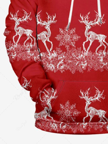 Gothic Plus Size Christmas Elk Snowflake Print Drawstring Pockets Hoodie For Men