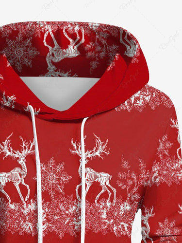 Gothic Plus Size Christmas Elk Snowflake Print Drawstring Pockets Hoodie