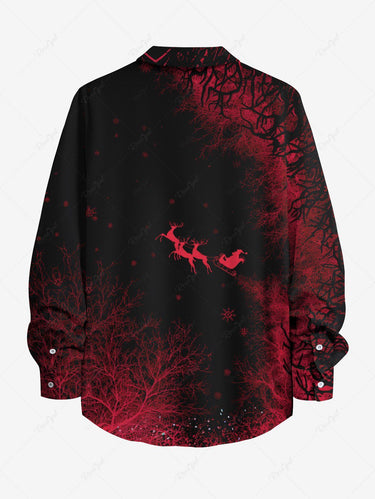 Gothic Plus Size Christmas Elk Santa Claus Sled Print Buttons Pocket Shirt For Men