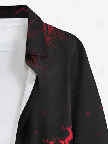 Gothic Plus Size Christmas Elk Santa Claus Sled Print Buttons Pocket Shirt For Men