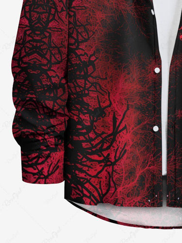 Gothic Plus Size Christmas Elk Santa Claus Sled Print Buttons Pocket Shirt For Men