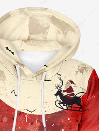Gothic Plus Size Christmas Santa Claus Sled Moon Tomb Print Drawstring Pockets Hoodie For Men