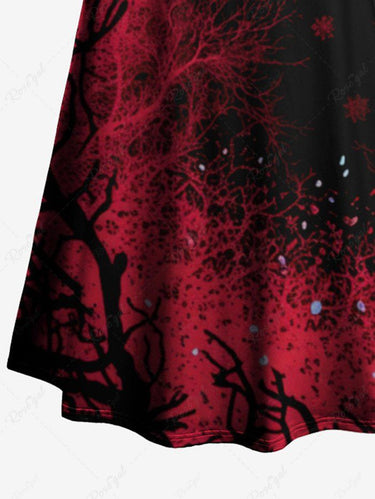 Gothic Christmas Elk Santa Claus Sled Print Flare Sleeves Midi Dress