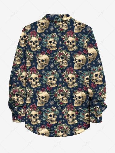Gothic Plus Size Skulls Flowers Snowflake Print Buttons Pocket Shirt For Men