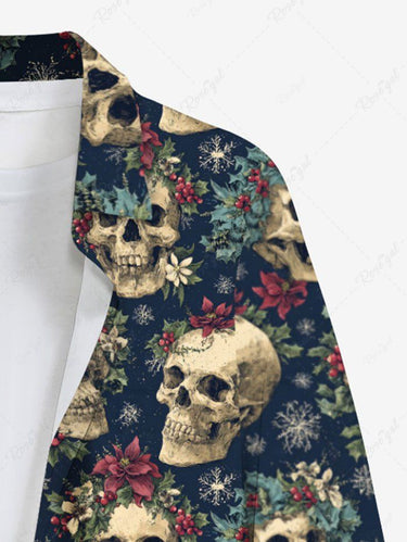 Gothic Plus Size Skulls Flowers Snowflake Print Buttons Pocket Shirt For Men