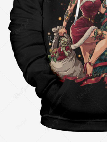 Gothic Plus Size Christmas Tree Ball Lady Elf Print Drawstring Pockets Hoodie For Men