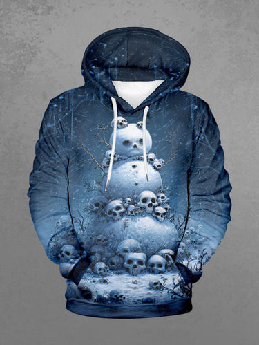 Gothic Plus Size Christmas Skulls Snowman Galaxy Print Drawstring Pockets Hoodie For Men