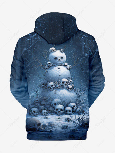 Gothic Plus Size Christmas Skulls Snowman Galaxy Print Drawstring Pockets Hoodie For Men