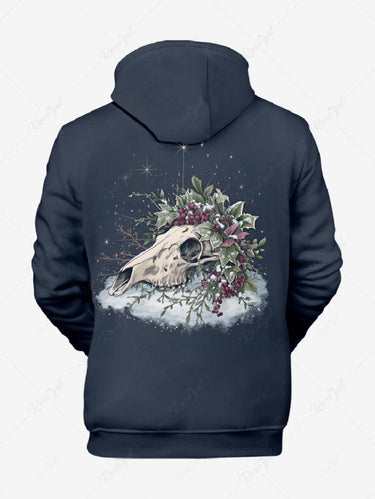 Gothic Plus Size Christmas Holly Fruit Skull Galaxy Star Print Drawstring Pockets Hoodie For Men