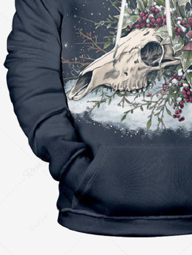 Gothic Plus Size Christmas Holly Fruit Skull Galaxy Star Print Drawstring Pockets Hoodie For Men