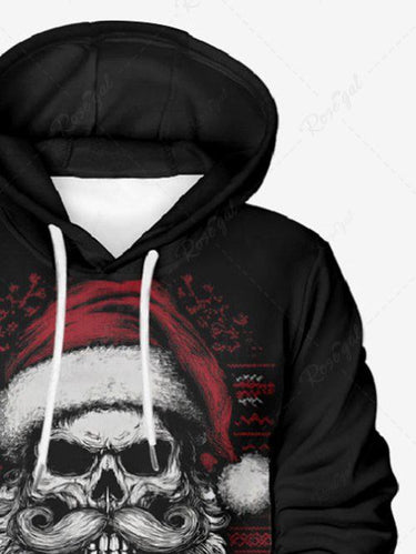 Gothic Plus Size Christmas Skull Santa Claus Print Drawstring Pockets Hoodie For Men