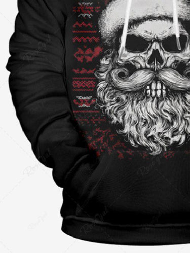 Gothic Plus Size Christmas Skull Santa Claus Print Drawstring Pockets Hoodie For Men