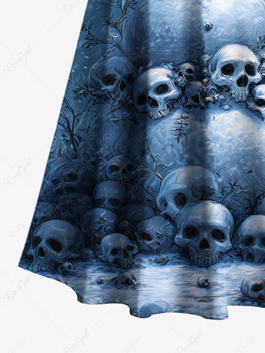 Gothic Plus Size Christmas Skulls Snowman Galaxy Print Cold Shoulder Crisscross Maxi Dress