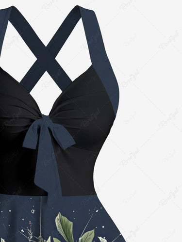 Gothic Christmas Holly Fruit Skull Galaxy Star Print Crisscross Straps Bowknot Tank Dress