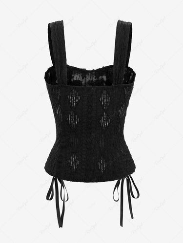Gothic 3D Rose Flower Lace Jacquard Lace-up Geometric Graphic Back See-through Top