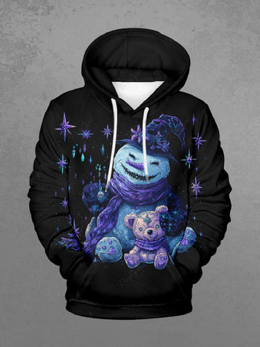 Gothic Plus Size Monster Snowman Bear Hat Star Print Drawstring Pockets Hoodie For Men