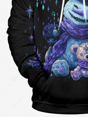 Gothic Plus Size Monster Snowman Bear Hat Star Print Drawstring Pockets Hoodie For Men