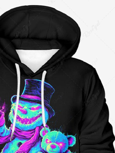 Gothic Plus Size Monster Bear Print Drawstring Pockets Hoodie For Men