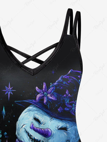 Gothic Plus Size Monster Snowman Bear Hat Star Print Crisscross Cami Dress