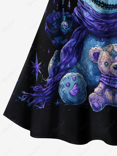 Gothic Plus Size Monster Snowman Bear Hat Star Print Crisscross Cami Dress