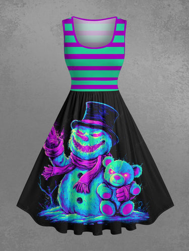Gothic Plus Size Monster Bear Stripes Print 1950s Vintage Dress