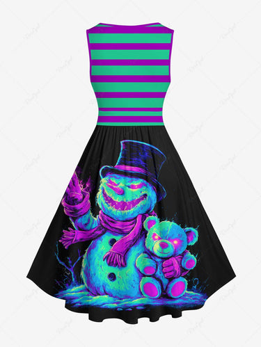 Gothic Plus Size Monster Bear Stripes Print 1950s Vintage Dress