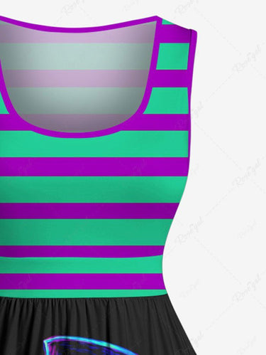 Gothic Plus Size Monster Bear Stripes Print 1950s Vintage Dress