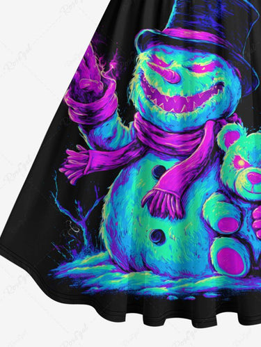 Gothic Plus Size Monster Bear Stripes Print 1950s Vintage Dress