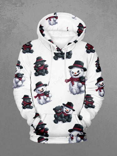 Gothic Plus Size Christmas Monster Snowman Bear Print Pocket Drawstring Pullover Long Sleeves Hoodie For Men