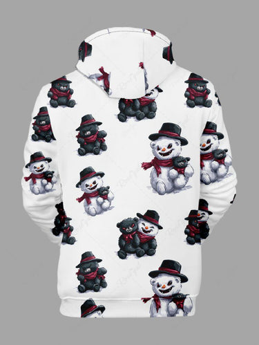 Gothic Plus Size Christmas Monster Snowman Bear Print Pocket Drawstring Pullover Long Sleeves Hoodie For Men