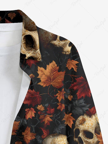 Gothic Plus Size Skull Maple Leaf Print Button Long Sleeves Shirt For Men