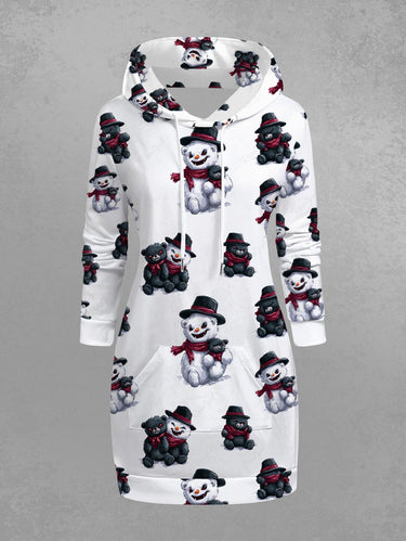 Gothic Plus Size Christmas Monster Snowman Bear Print Pocket Drawstring Pullover Long Sleeves Hoodie
