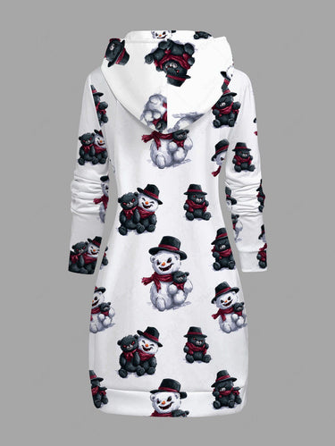 Gothic Plus Size Christmas Monster Snowman Bear Print Pocket Drawstring Pullover Long Sleeves Hoodie