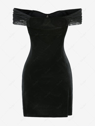 Gothic Off The Shoulder Velvet Curve Pattern Flocking Dress
