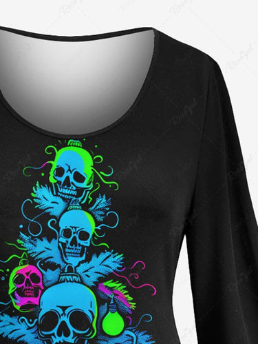 Gothic Plus Size Skull Christmas Tree Ball Print A Line Dress