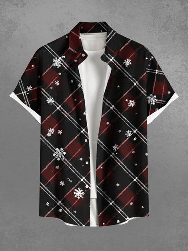 Gothic Plus Size Christmas Snowflake Ombre Plaid Print Button Pocket Shirt For Men