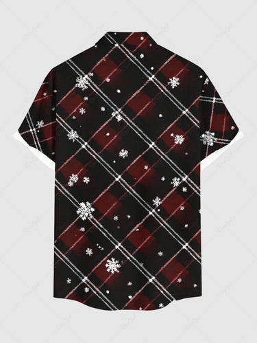 Gothic Plus Size Christmas Snowflake Ombre Plaid Print Button Pocket Shirt For Men