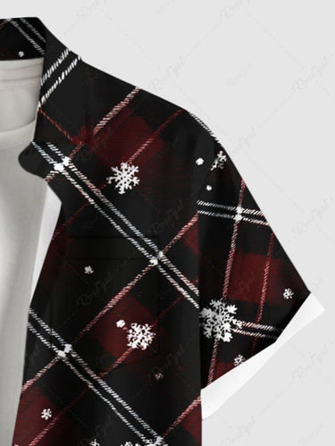 Gothic Plus Size Christmas Snowflake Ombre Plaid Print Button Pocket Shirt For Men