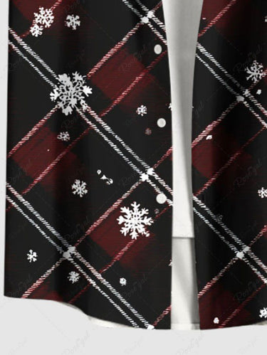 Gothic Plus Size Christmas Snowflake Ombre Plaid Print Button Pocket Shirt For Men
