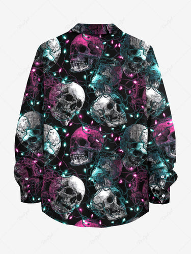 Gothic Plus Size Glitter Christmas Light Skull Print Long Sleeves Shirt For Men
