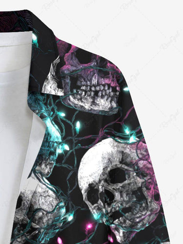 Gothic Plus Size Glitter Christmas Light Skull Print Long Sleeves Shirt For Men