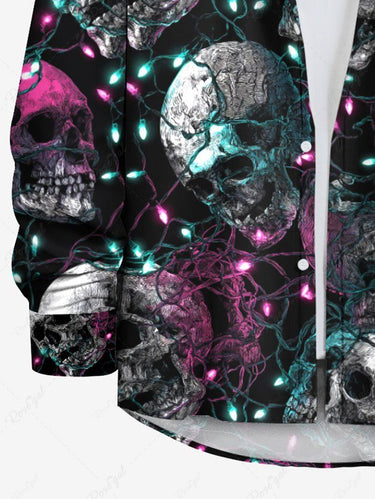 Gothic Plus Size Glitter Christmas Light Skull Print Long Sleeves Shirt For Men