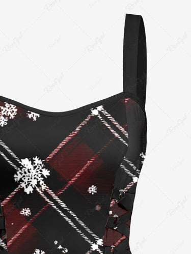 Gothic Christmas Snowflake Ombre Plaid Print Lace Up A Line Dress