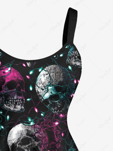 Gothic Plus Size Glitter Christmas Light Skull Print A Line Dress
