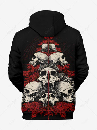 Gothic Plus Size Skull Christmas Tree Print Pocket Drawstring Pullover Long Sleeves Hoodie For Men