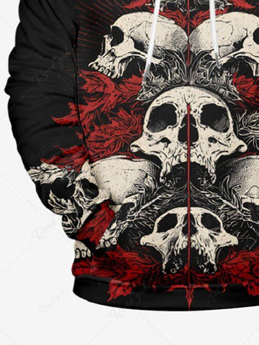 Gothic Plus Size Skull Christmas Tree Print Pocket Drawstring Pullover Long Sleeves Hoodie For Men