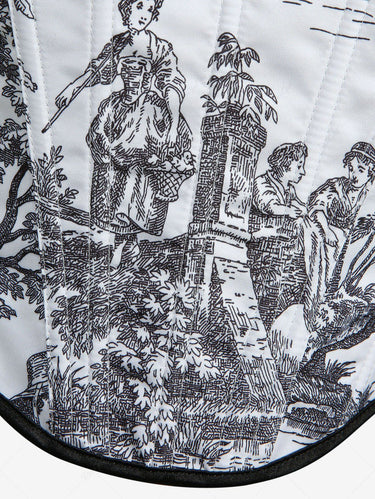 Gothic Ink Wash Rural Style Printed Lace Up Asymmetric Corset