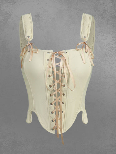 Gothic Lace Up Asymmetric Hem Solid Corset